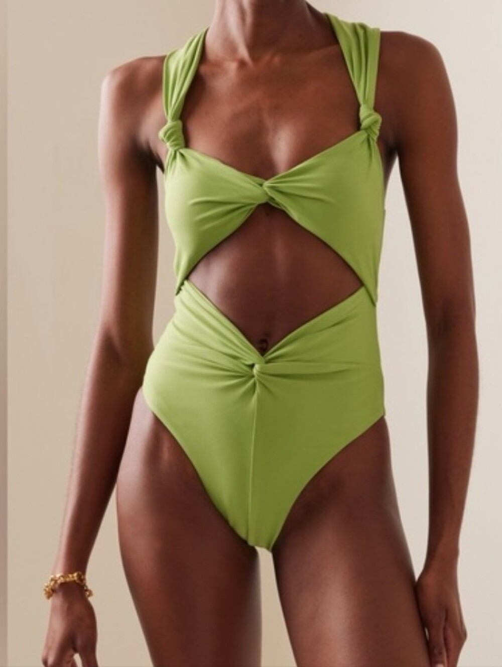 Andrea Iyamah Bright Green Twist-Knot Cutout One-Piece